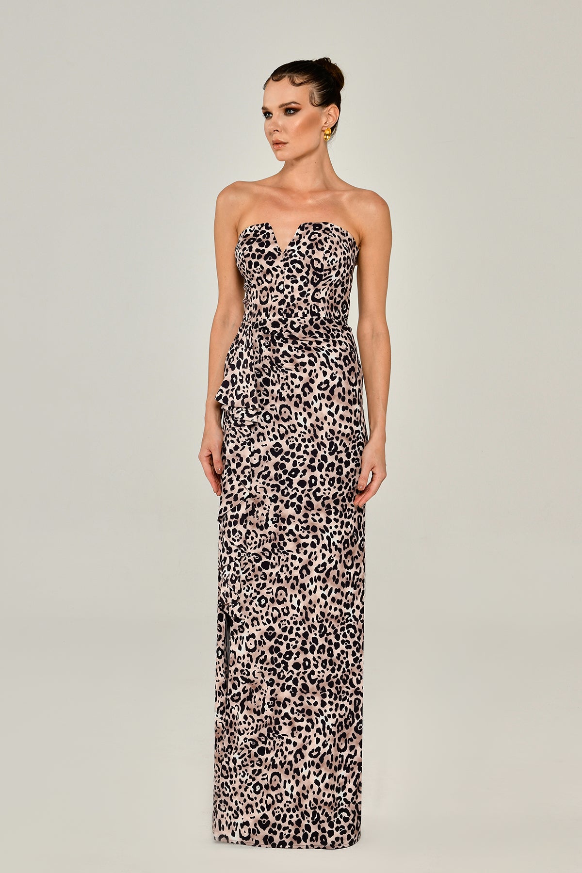 CARLA STRAPLESS GOWN - LEOPARD