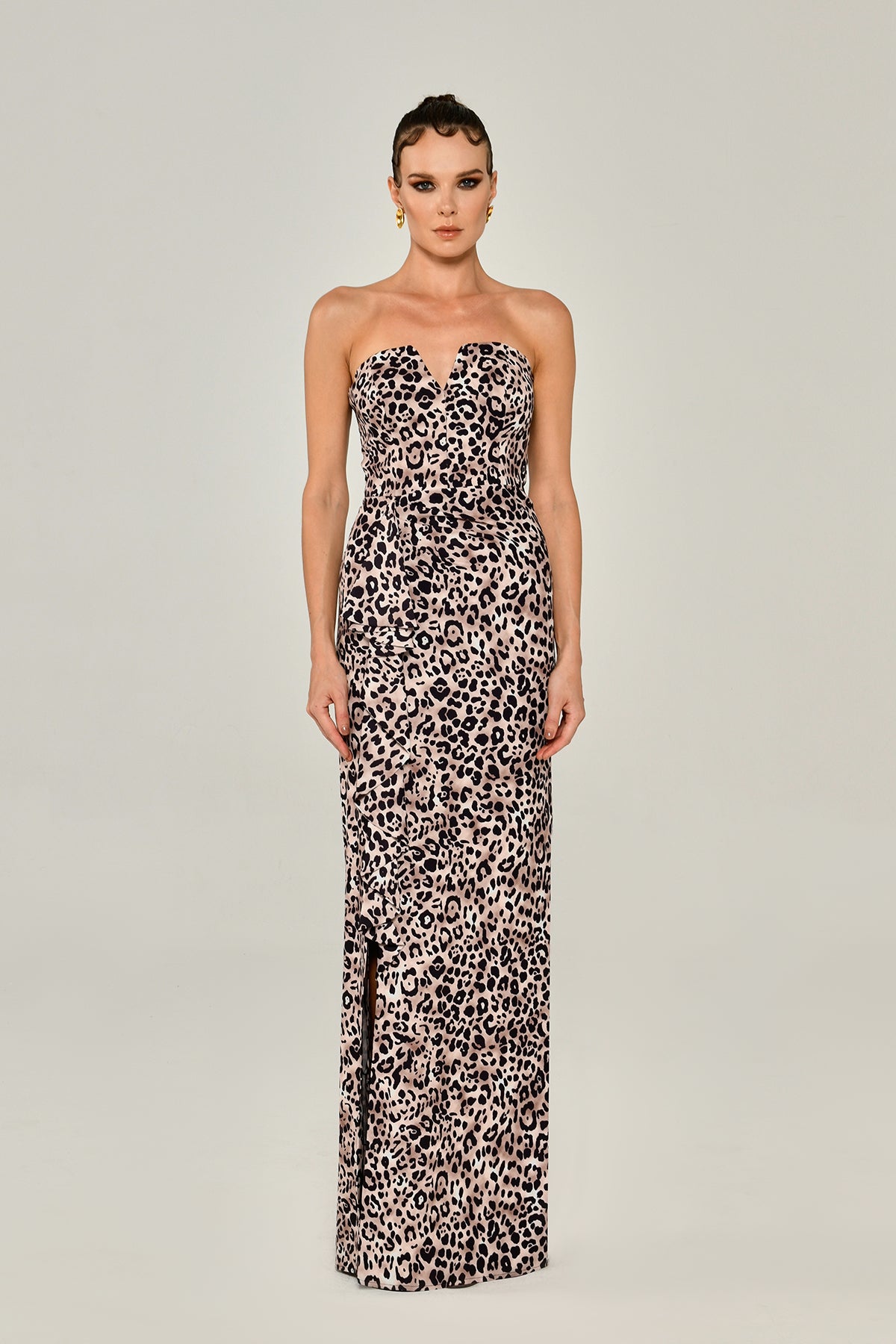 CARLA STRAPLESS GOWN - LEOPARD